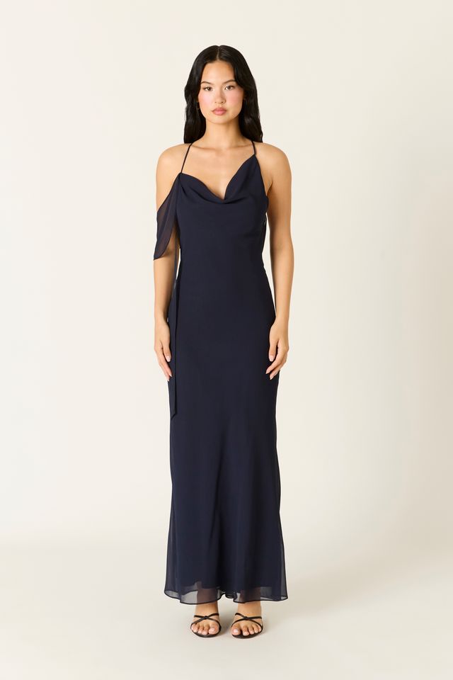Cowlback Maxi Dress in midnight front view