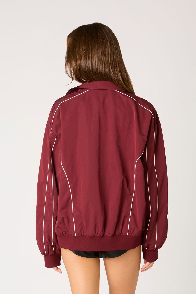 Nylon Bomber Jacket in burgundy back view