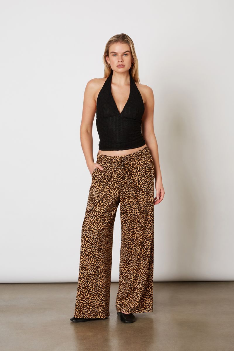 Mid-Rise Knit Leopard Pant  in tan front view