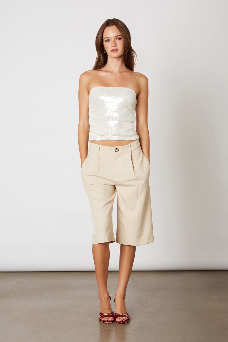 Mid-Rise Trouser Short in stone front view