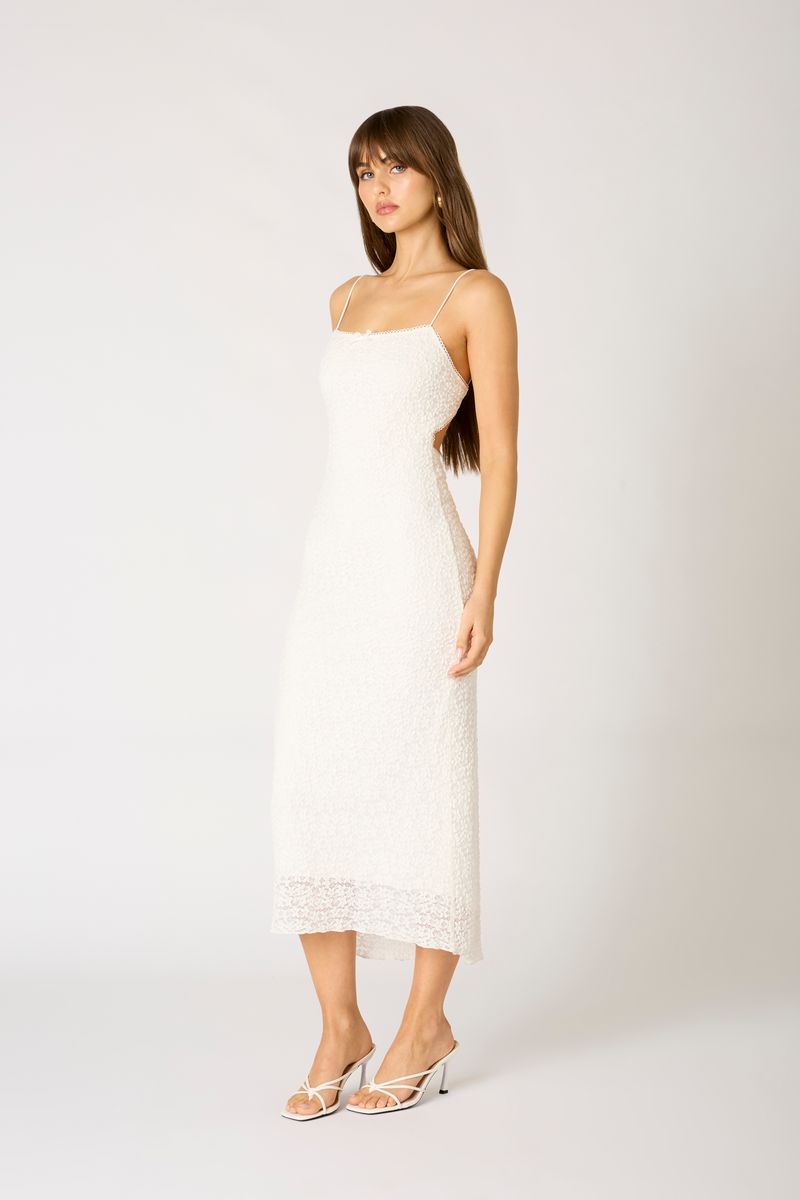 Textured Midi Dress in white side view
