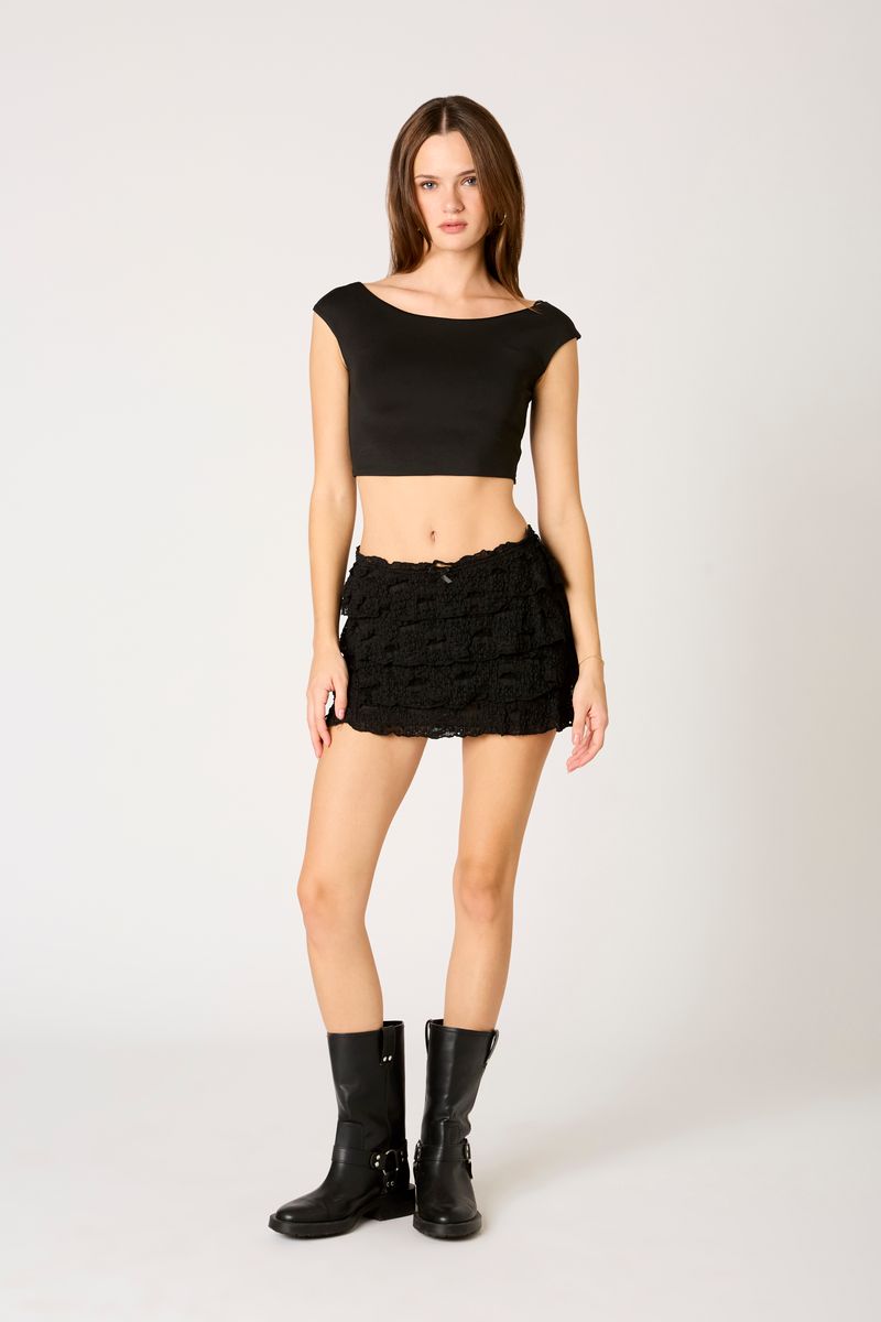 Lace Tiered Mini Skort in black front view