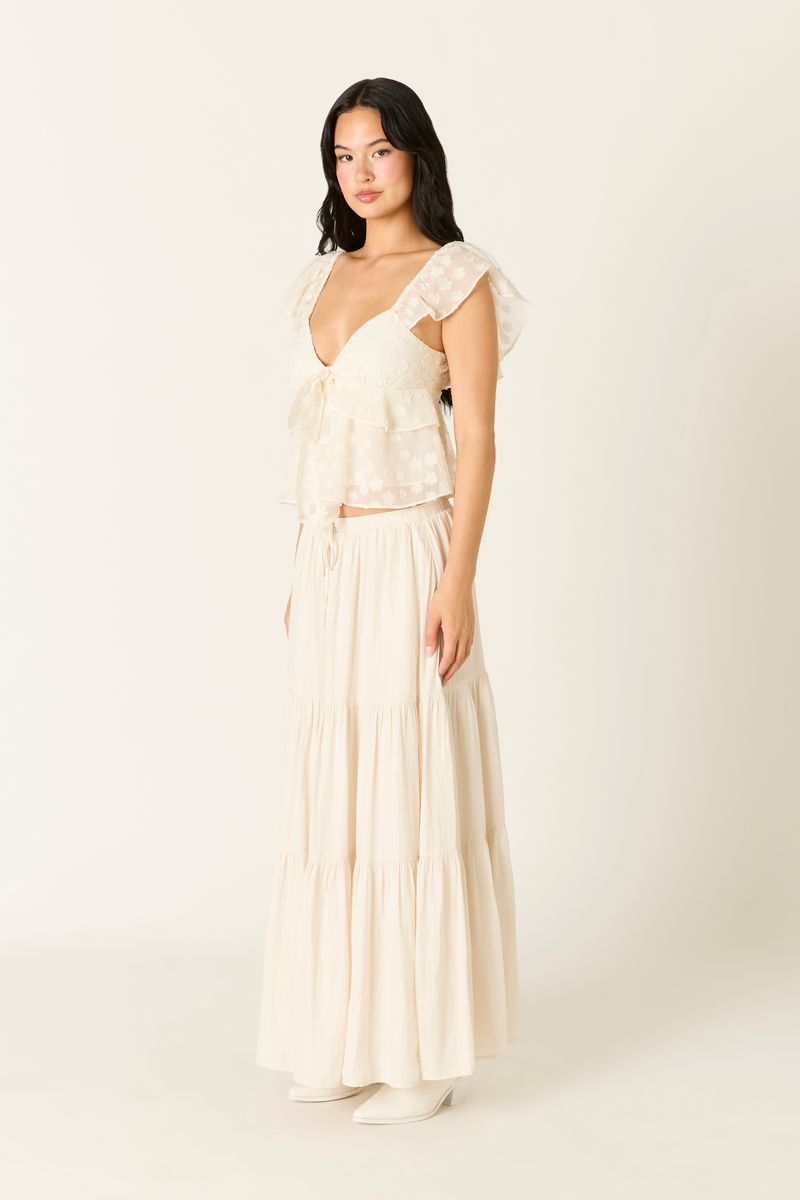 Satin Maxi Skirt in ecru side view 
