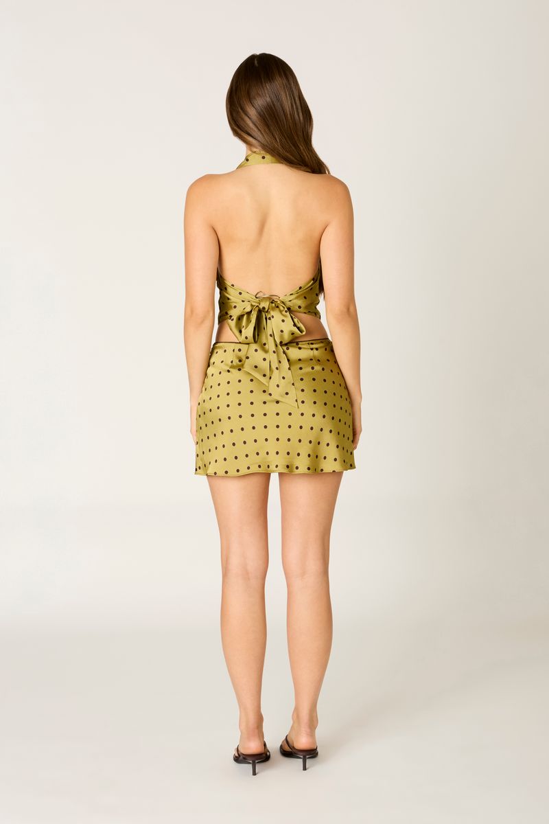 Polka Dot Mini Skirt in olive back view