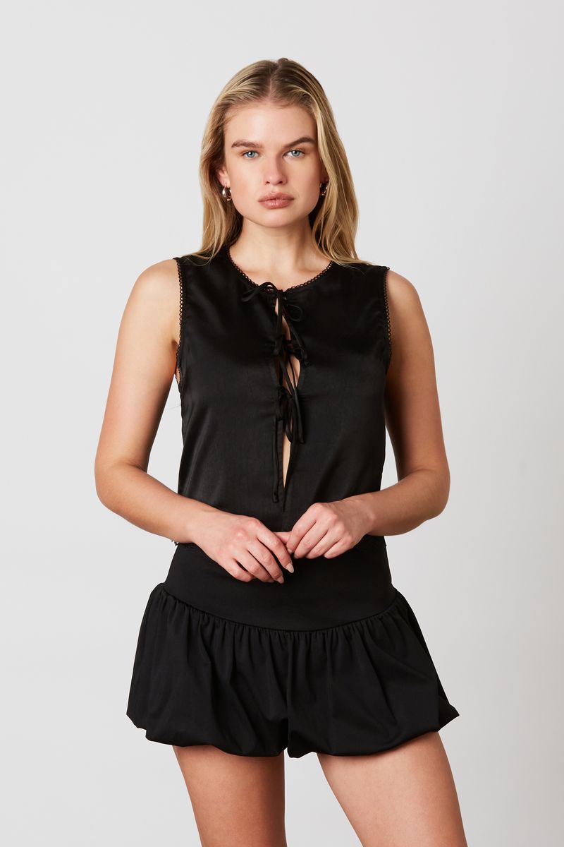Tie-Front Top in black front view