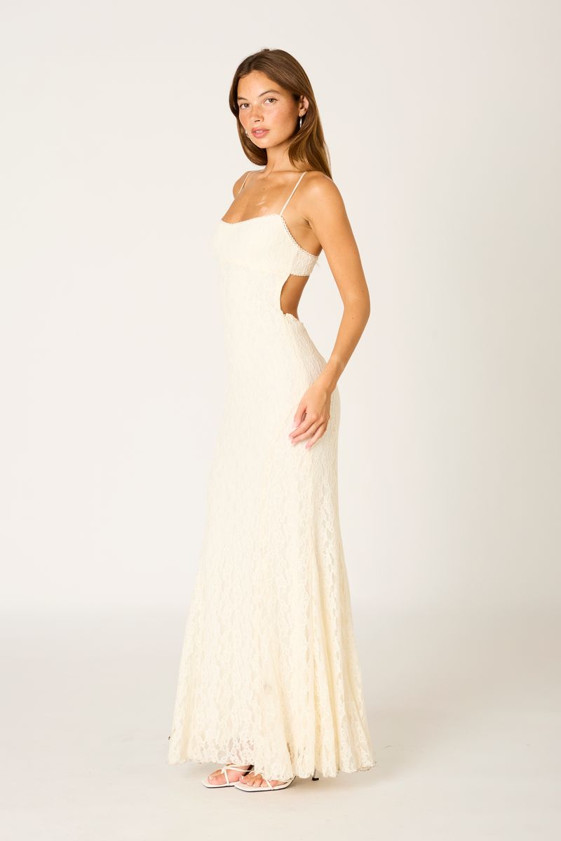 Lace Maxi Dress in cream side view