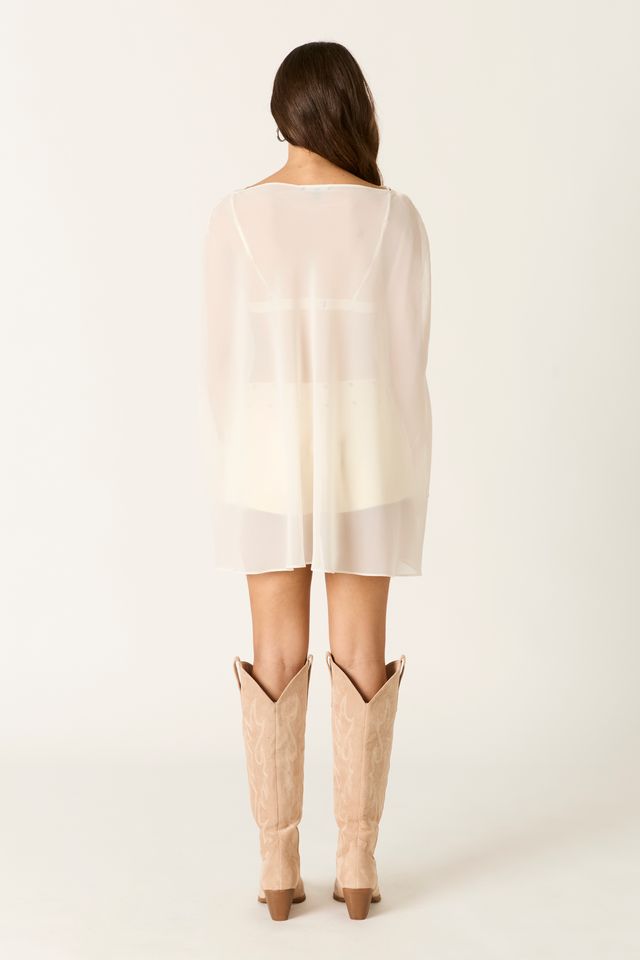 Sheer Chiffon Overlay Top in ivory back view