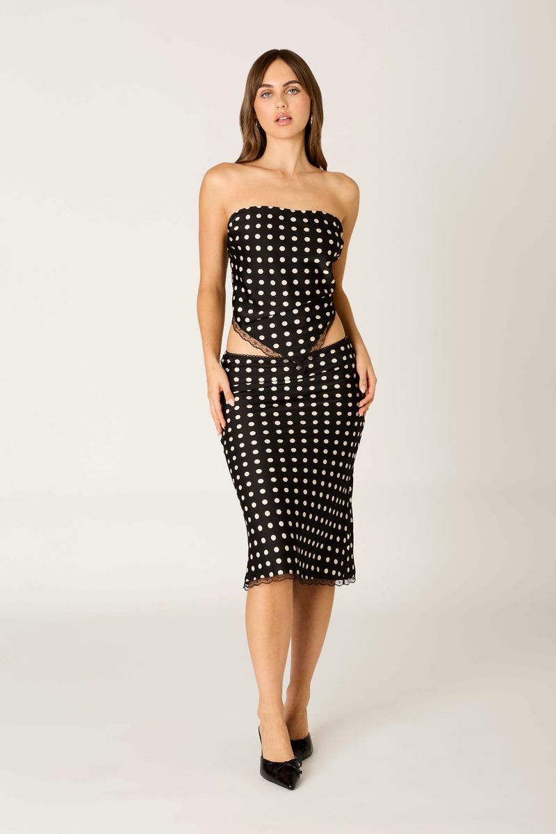 Satin Polka Dot Bandeau Top in black front view