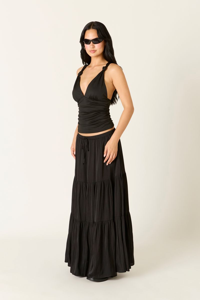 Satin Maxi Skirt in black side view
