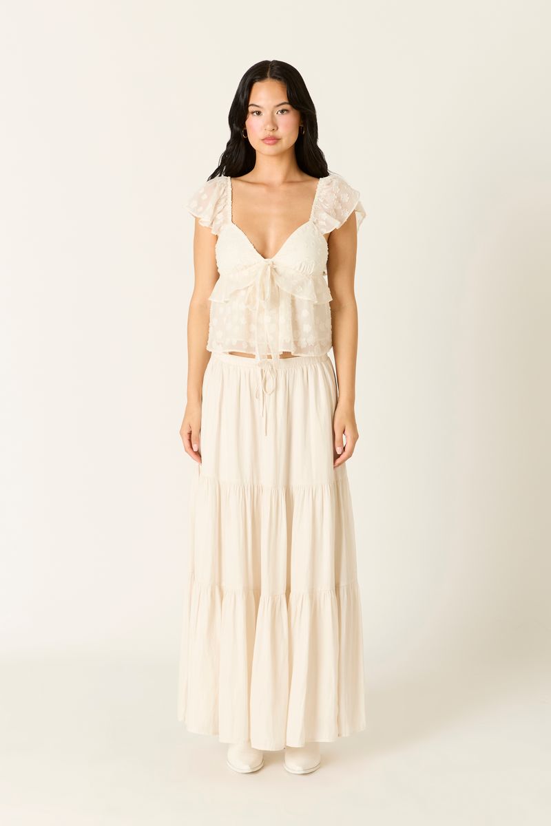 Satin Maxi Skirt in ecru front view