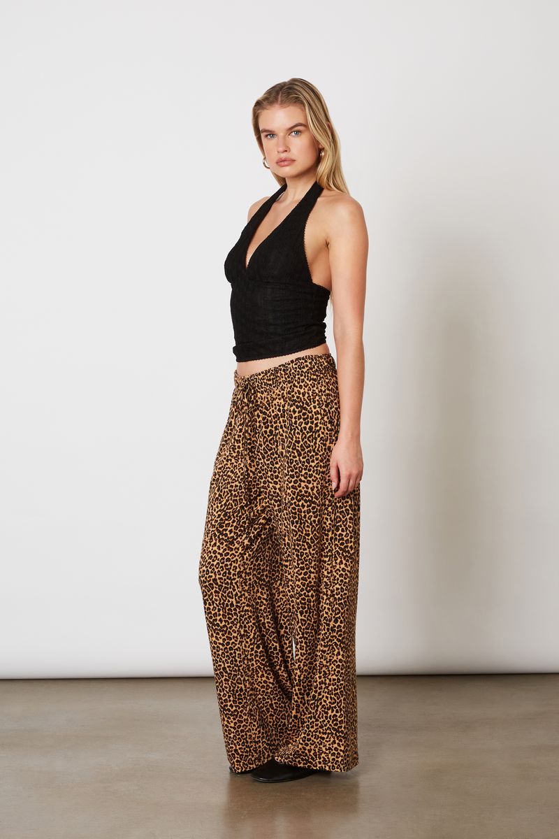 Mid-Rise Knit Leopard Pant  in tan side view