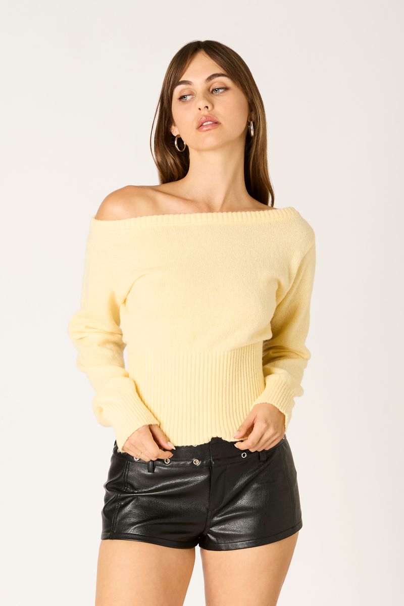 Off-Shoulder Sweater Top in butter front view