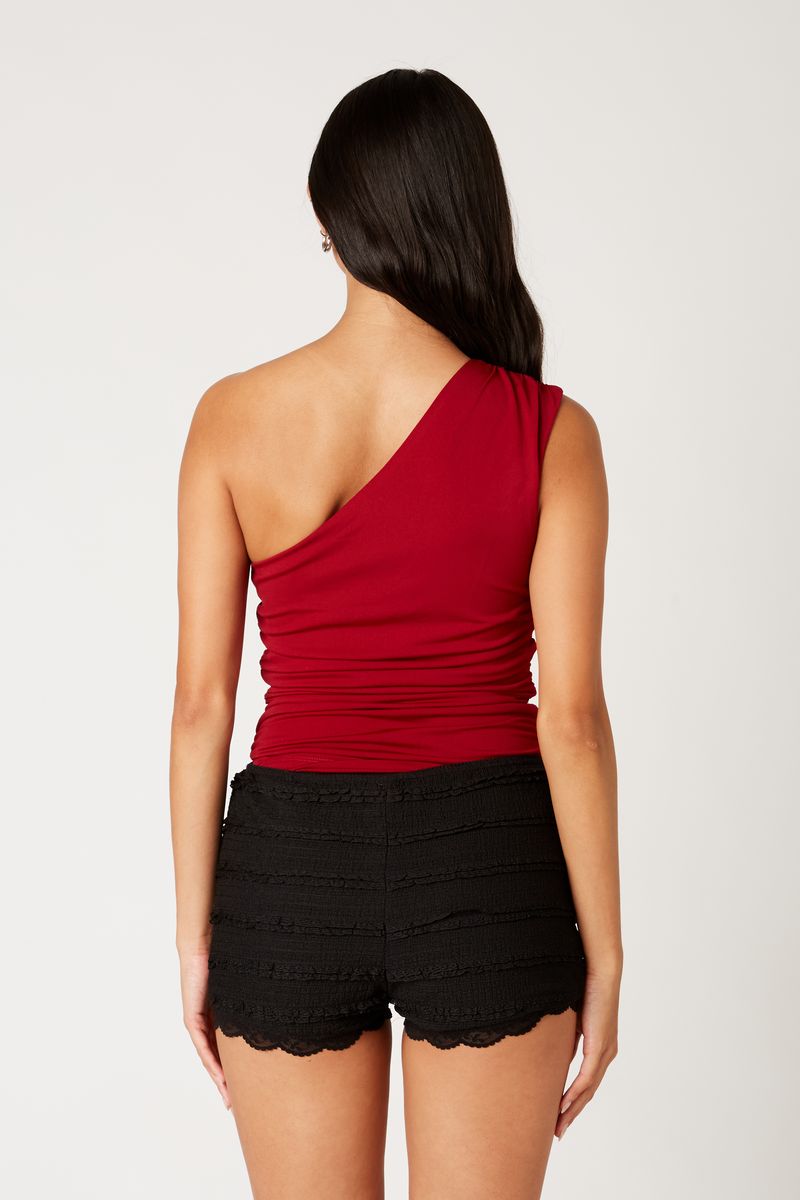 One Shoulder Knit Top in crimson back view