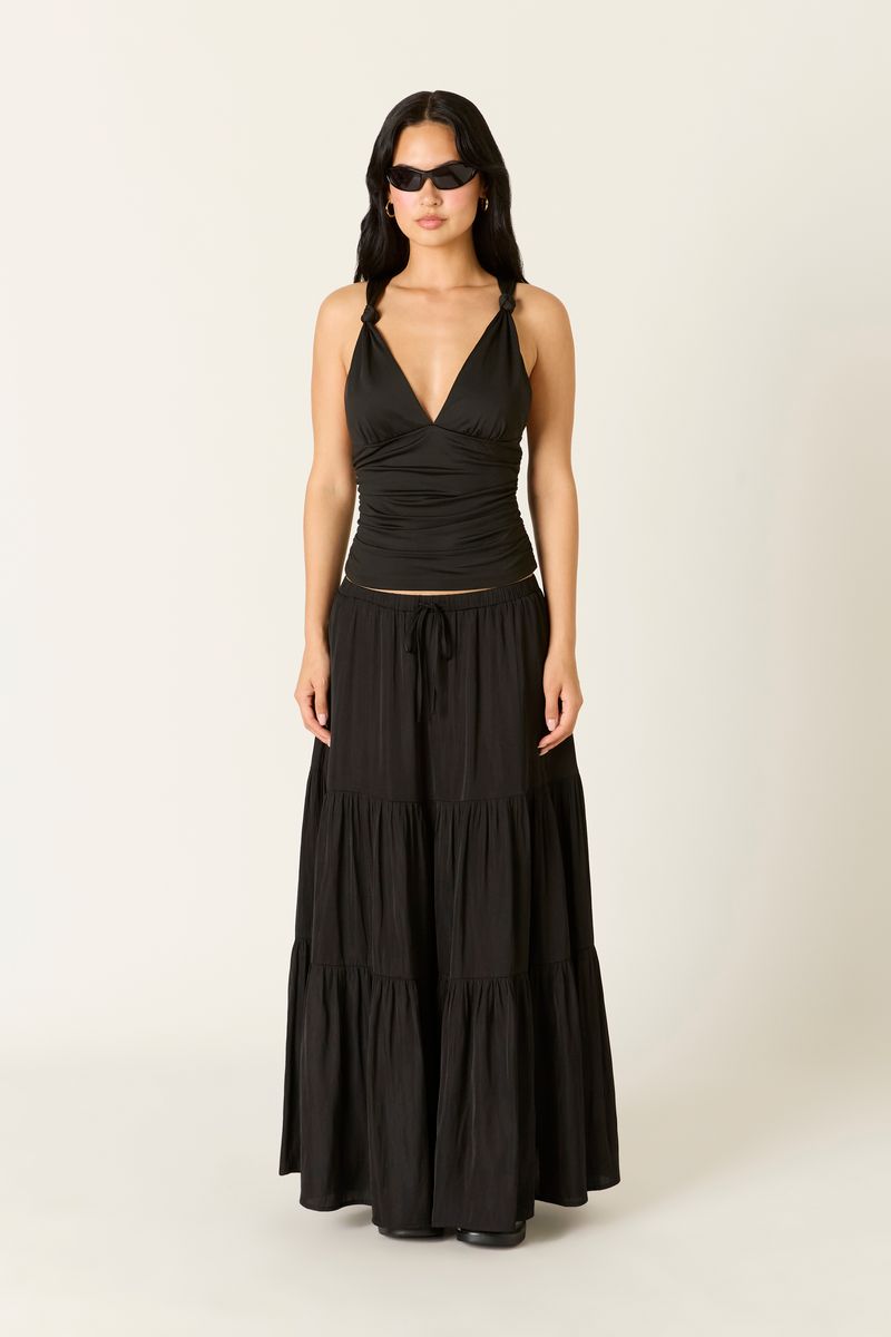 Satin Maxi Skirt in black front view