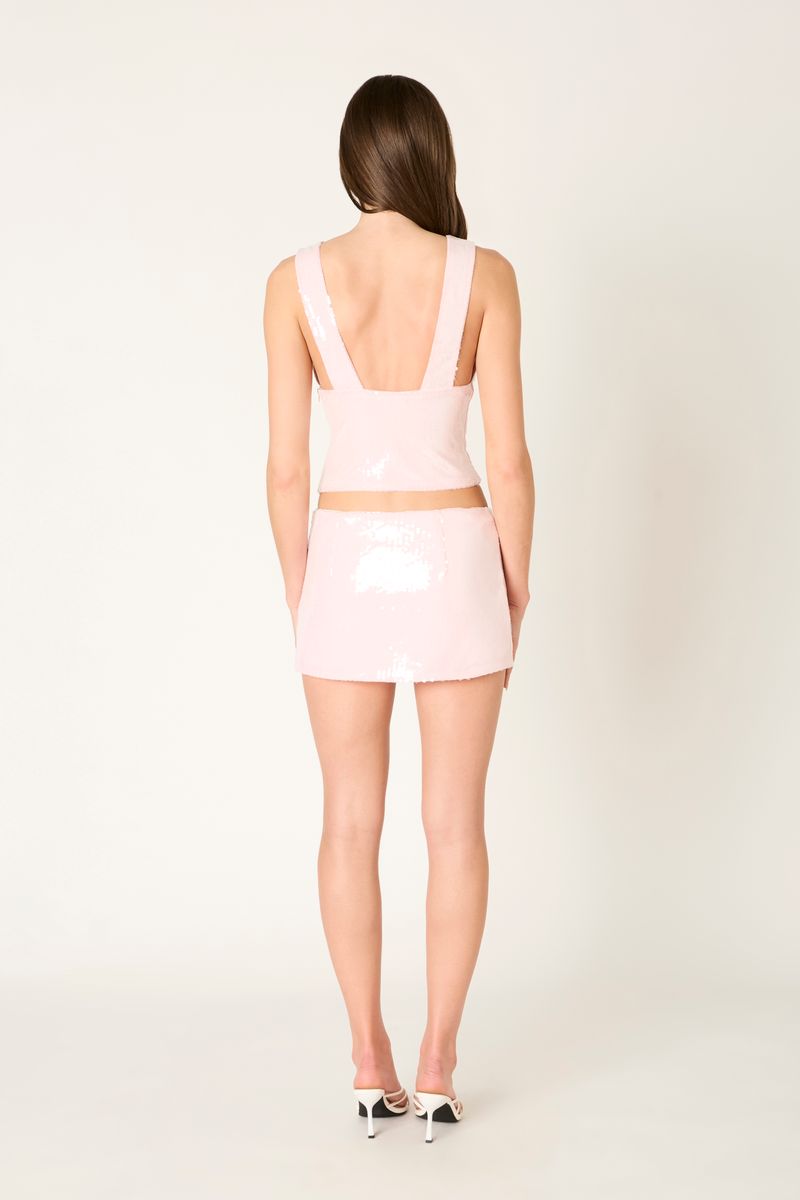 Allover Sequin Mini Skirt in pale pink back view