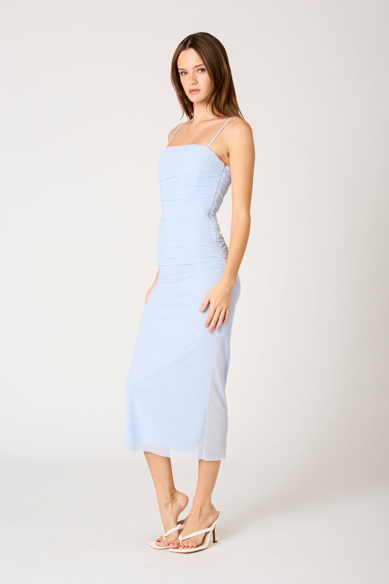 Corset Mesh Midi Dress n powder blue side view