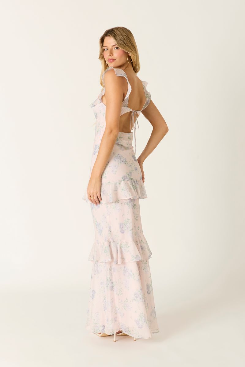 Floral Tiered Maxi Dress in petal pink side view
