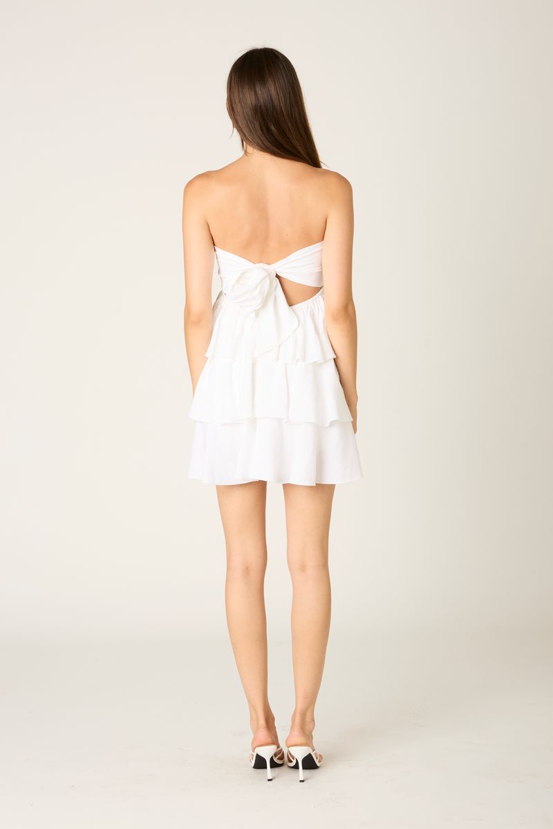 open back tiered mini dress Bandeau Contrast Lace Trim Tiered Mini Dress In Black Woven | EGO US
