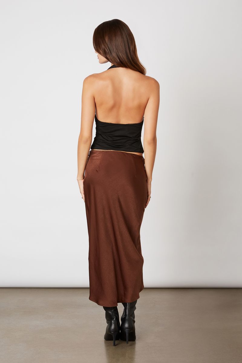 Bias Midi Skirt in chocolate back view