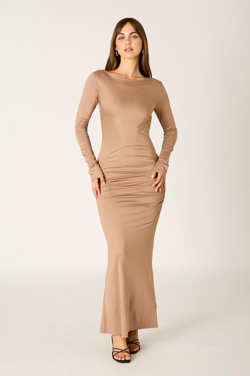 Stretch Jersey Maxi Dress in mocha front view