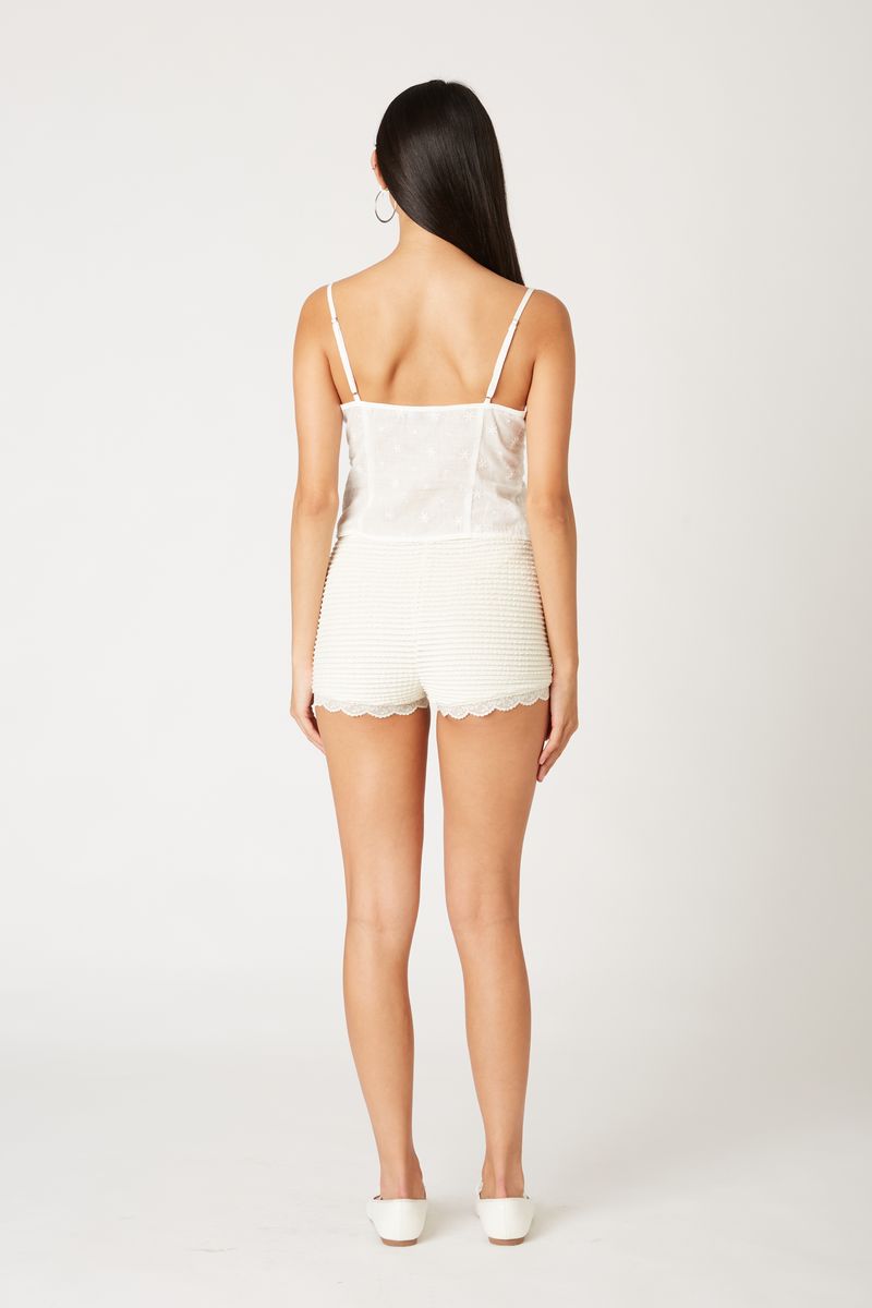 Textured Mini Shorts in cream back view