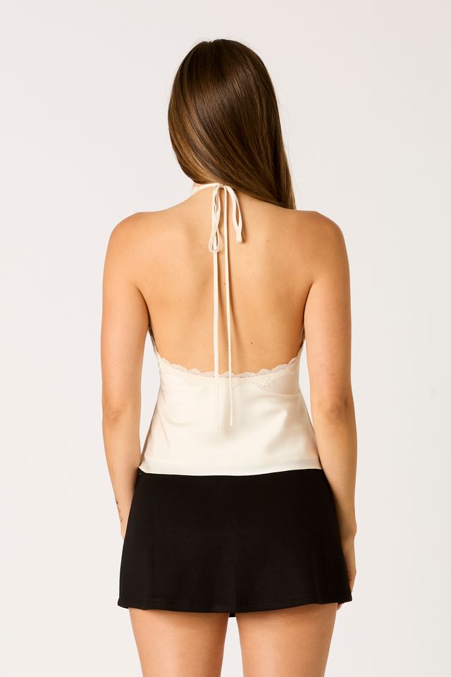 Lace Trim Halter Top in ivory back view