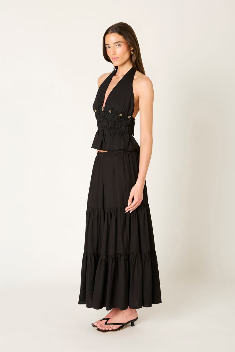 Tiered Maxi Skirt in black side view