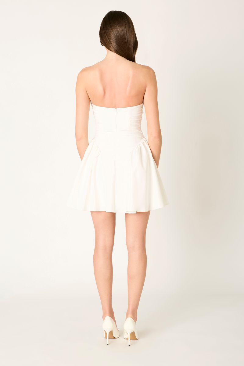 Strapless A-line Mini Dress in white back view