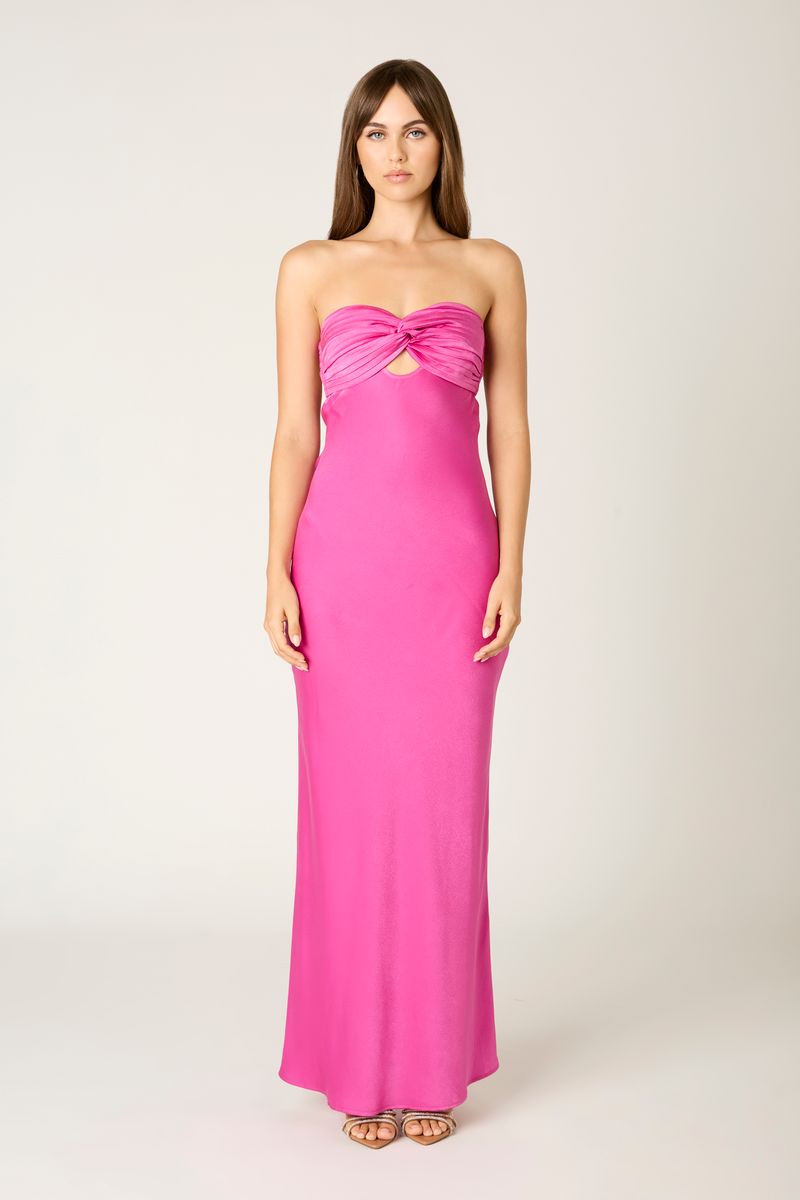 Strapless Satin Maxi Dress in orchid front view