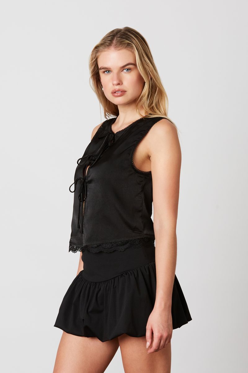 Tie-Front Top in black side view