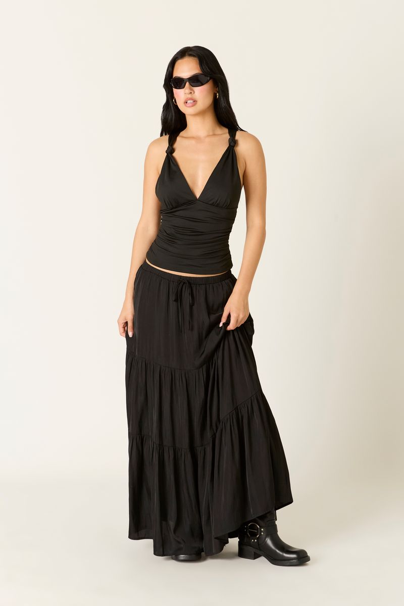 Satin Maxi Skirt in black front view