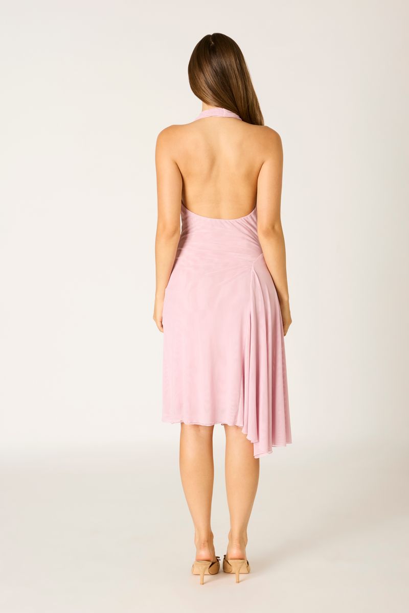Mesh Midi Dress in cameo pink back view