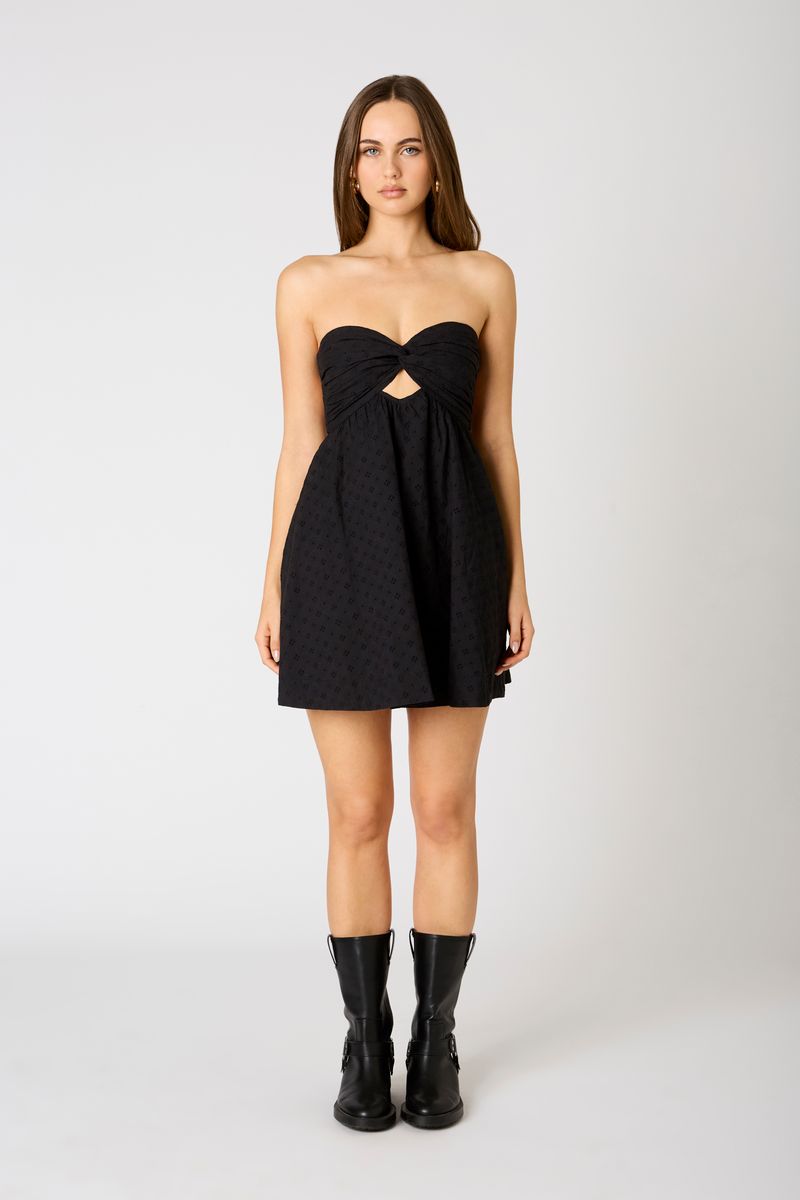 Strapless Babydoll Mini Dress in black front view