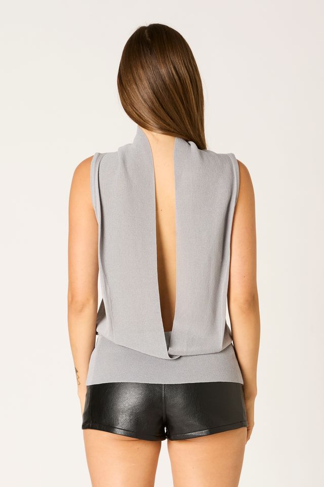 Sleeveless Knit Sweater Top in slate back view