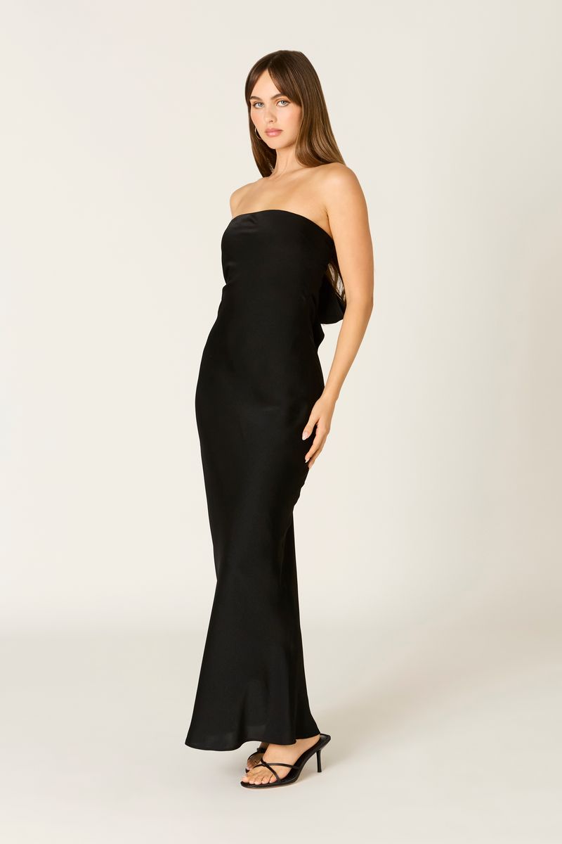 Tie-back Strapless Maxi Dress in black side view