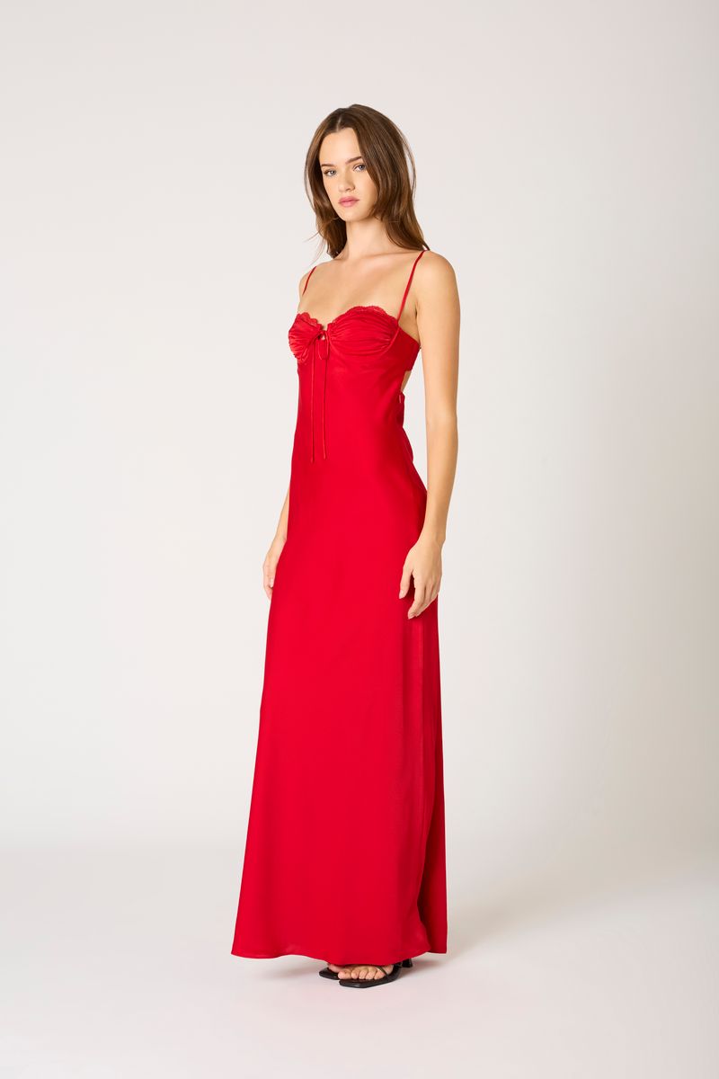 Sweetheart Bustier Gown in red side view
