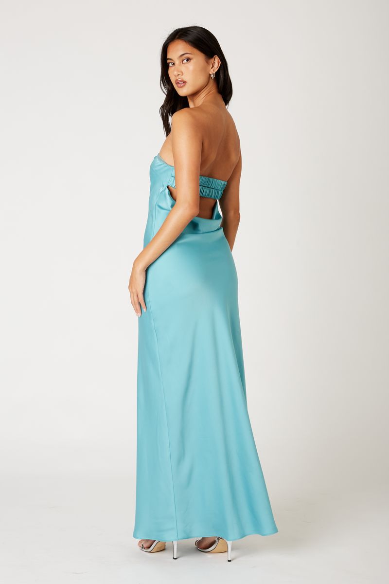 Strapless Cowl Gown in celadon side view