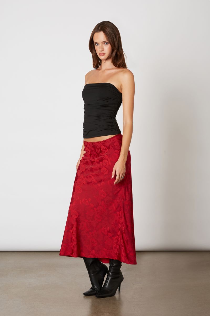 Jacquard Midi Bias Skirt in crimson side view