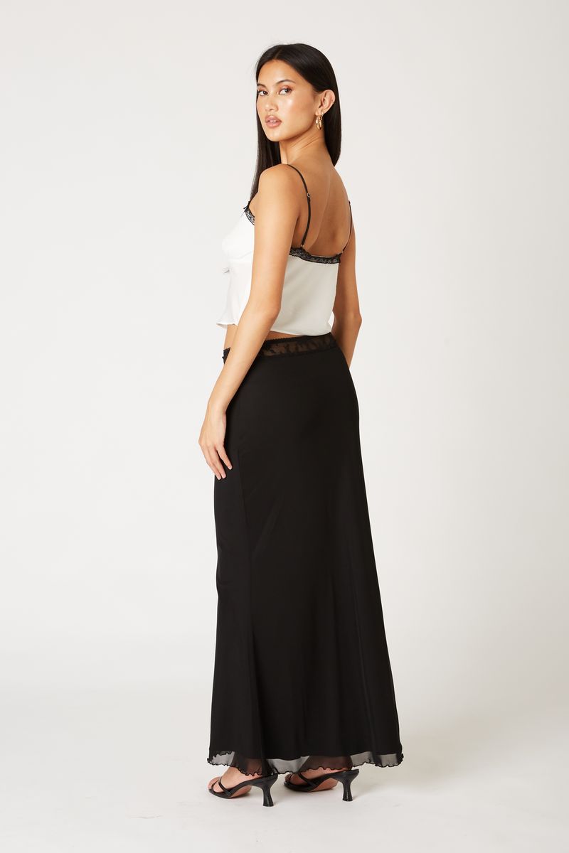 Mid-Rise Bias Skirt in black side view
