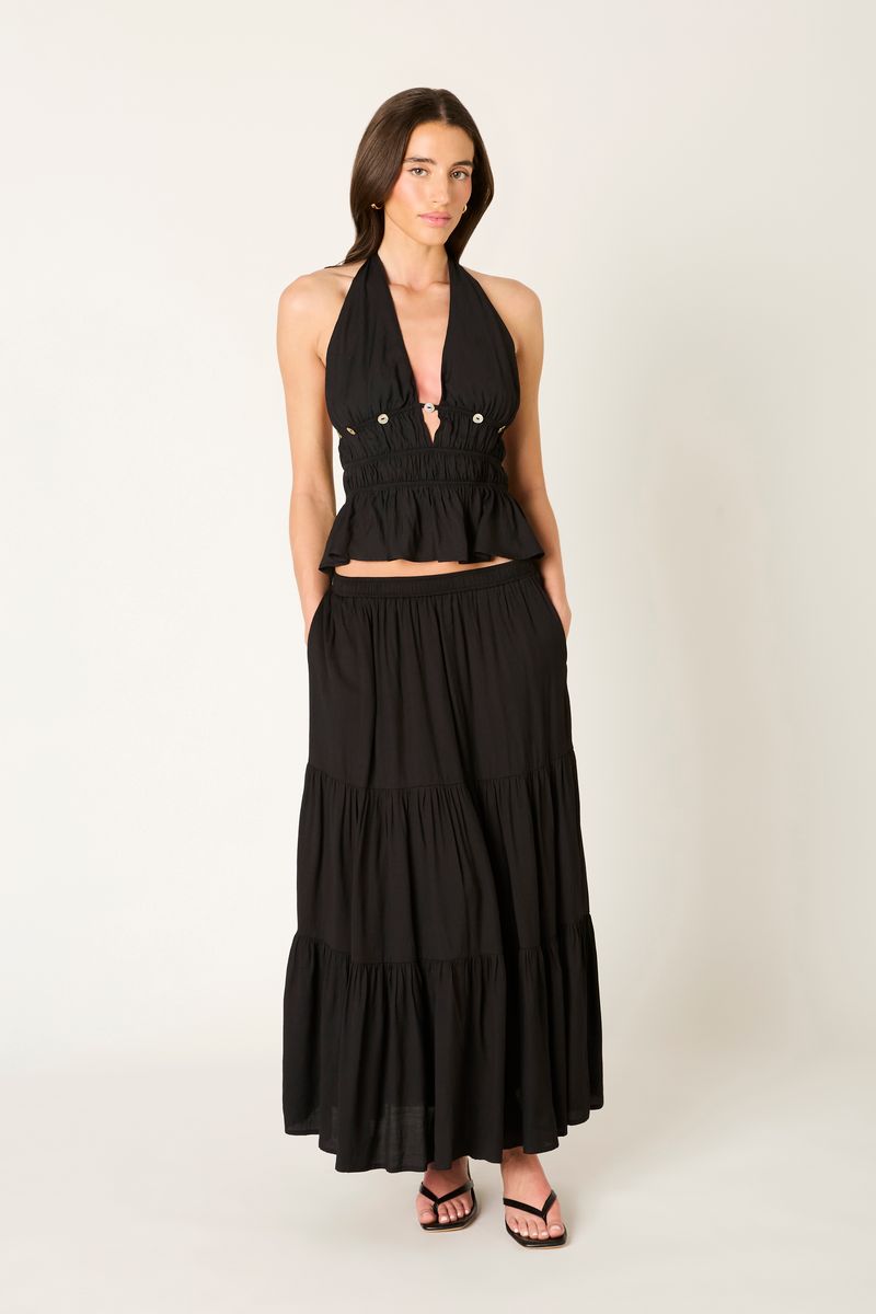 Tiered Maxi Skirt in black front view