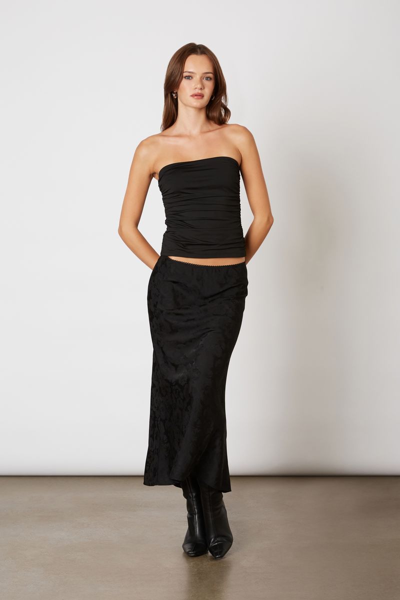 Jacquard Midi Bias Skirt in black front view