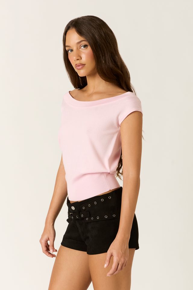 Short Sleeve Knit Top in petal pink side view