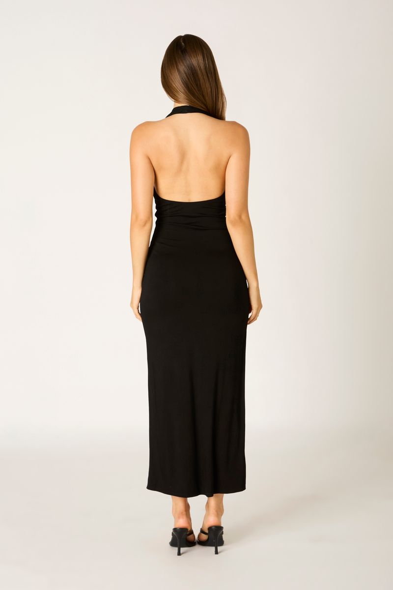 Jersey Halter Midi Dress in black back view