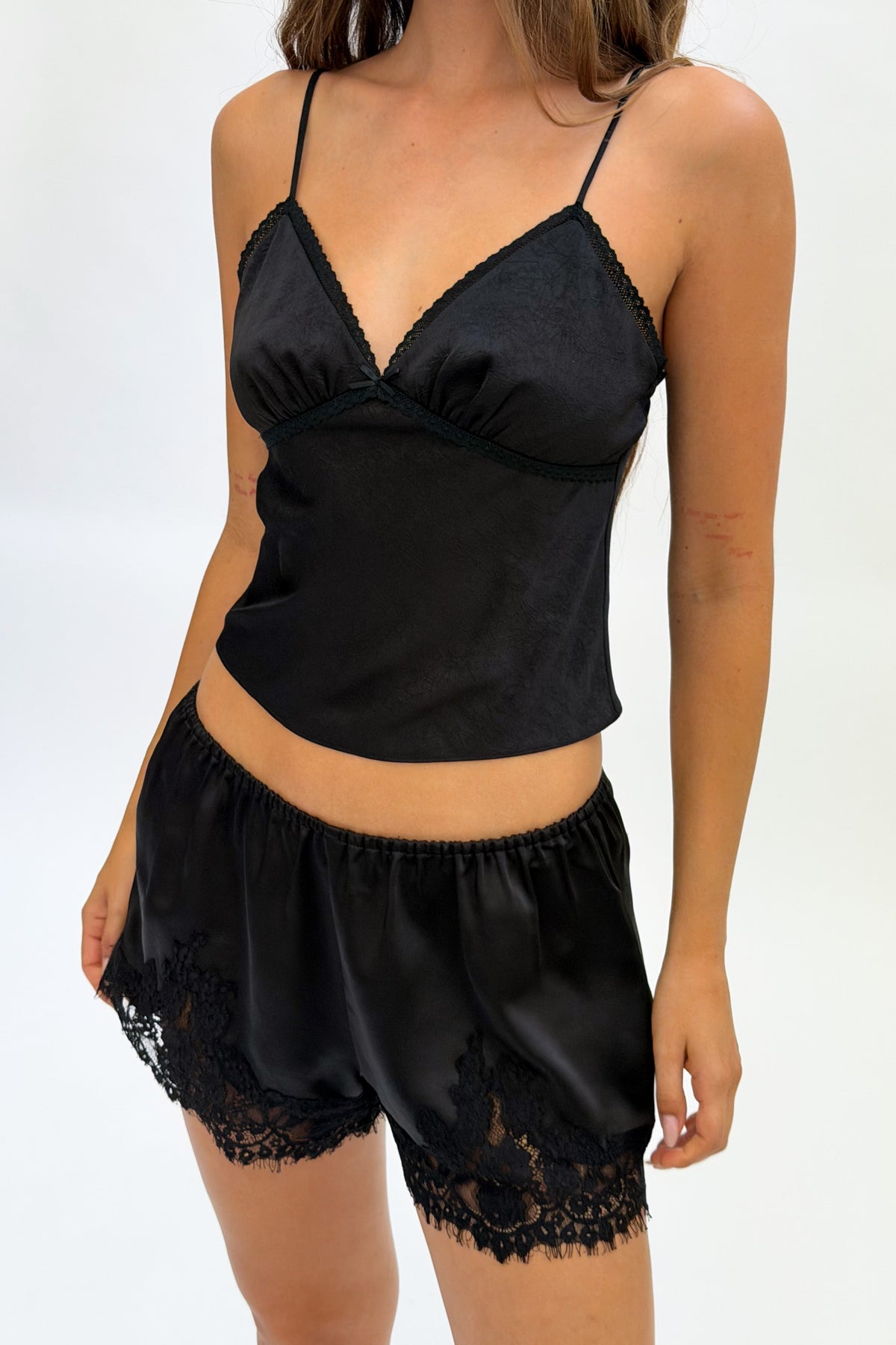 Satin Cami Top in black front view