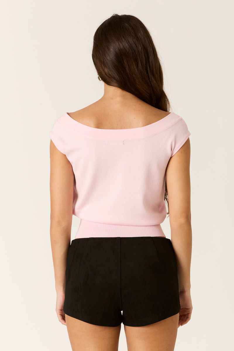 Short Sleeve Knit Top in petal pink back view