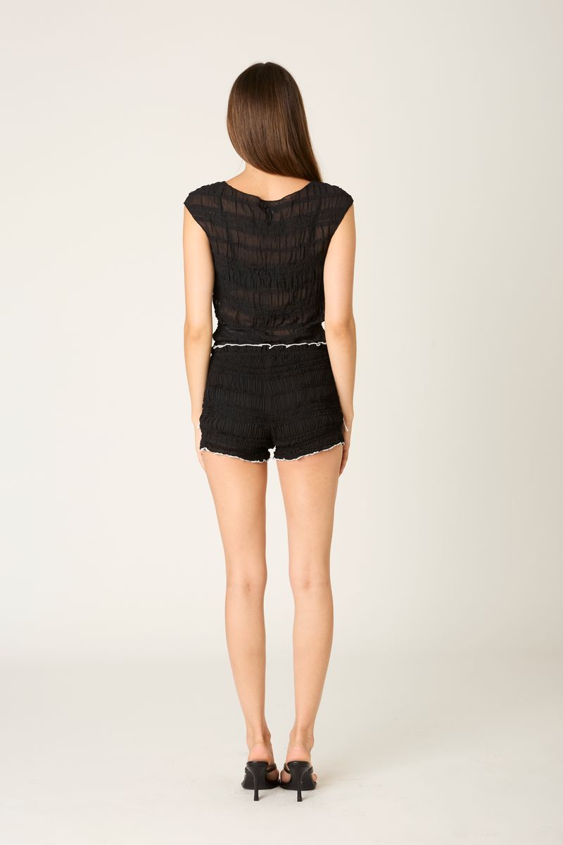 Ruffle Tie Smocked Shorts in black back view