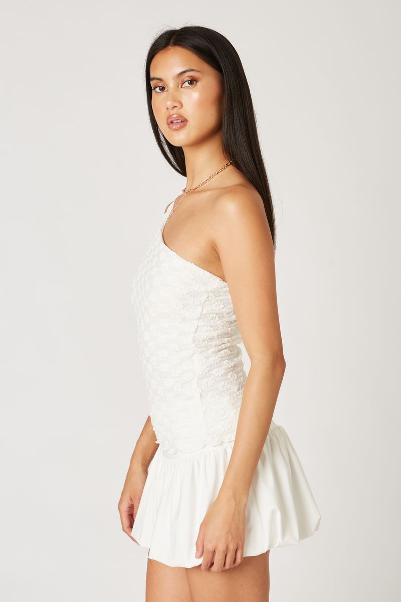 Lace One Shoulder Top in white side view