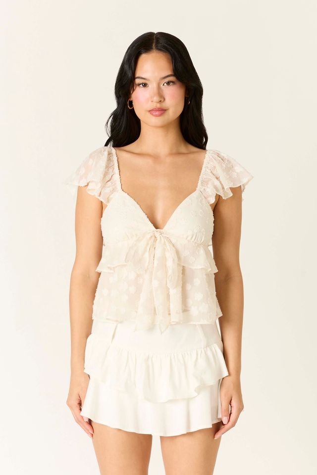 Flutter Sleeve Top in ecru front view