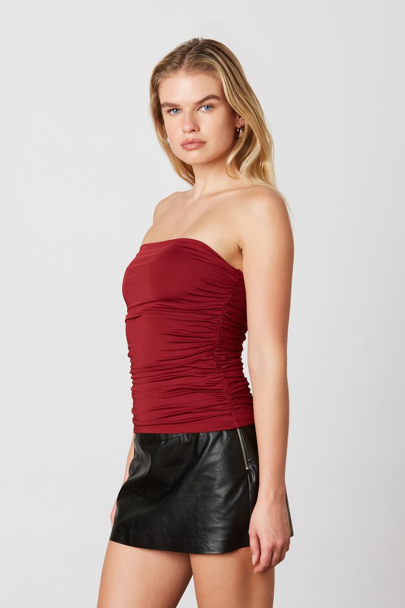 Slinky Knit Tube Top in burgundy side view