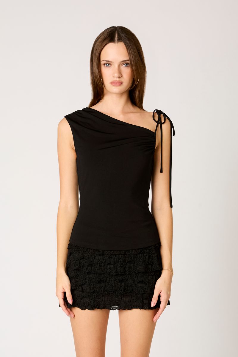 Asymmetrical Knit Top in black front view